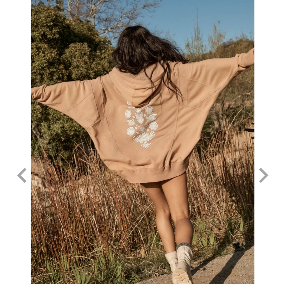 Free People Dusty Rose Hoodie with Blue Embroidered Back - Picture 4 of 11